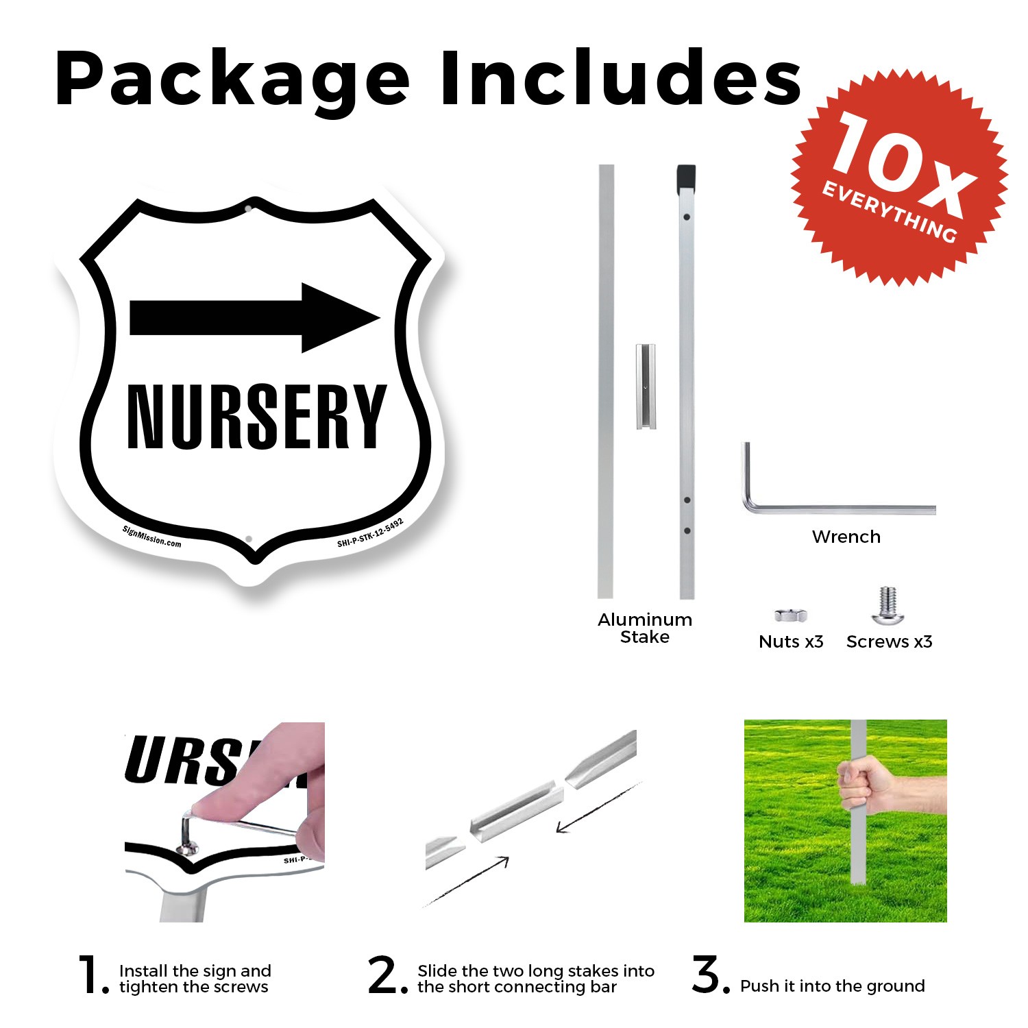 Nursery Right Shield Shaped Sign With Stake Weather Resistant Crafted in the USA
