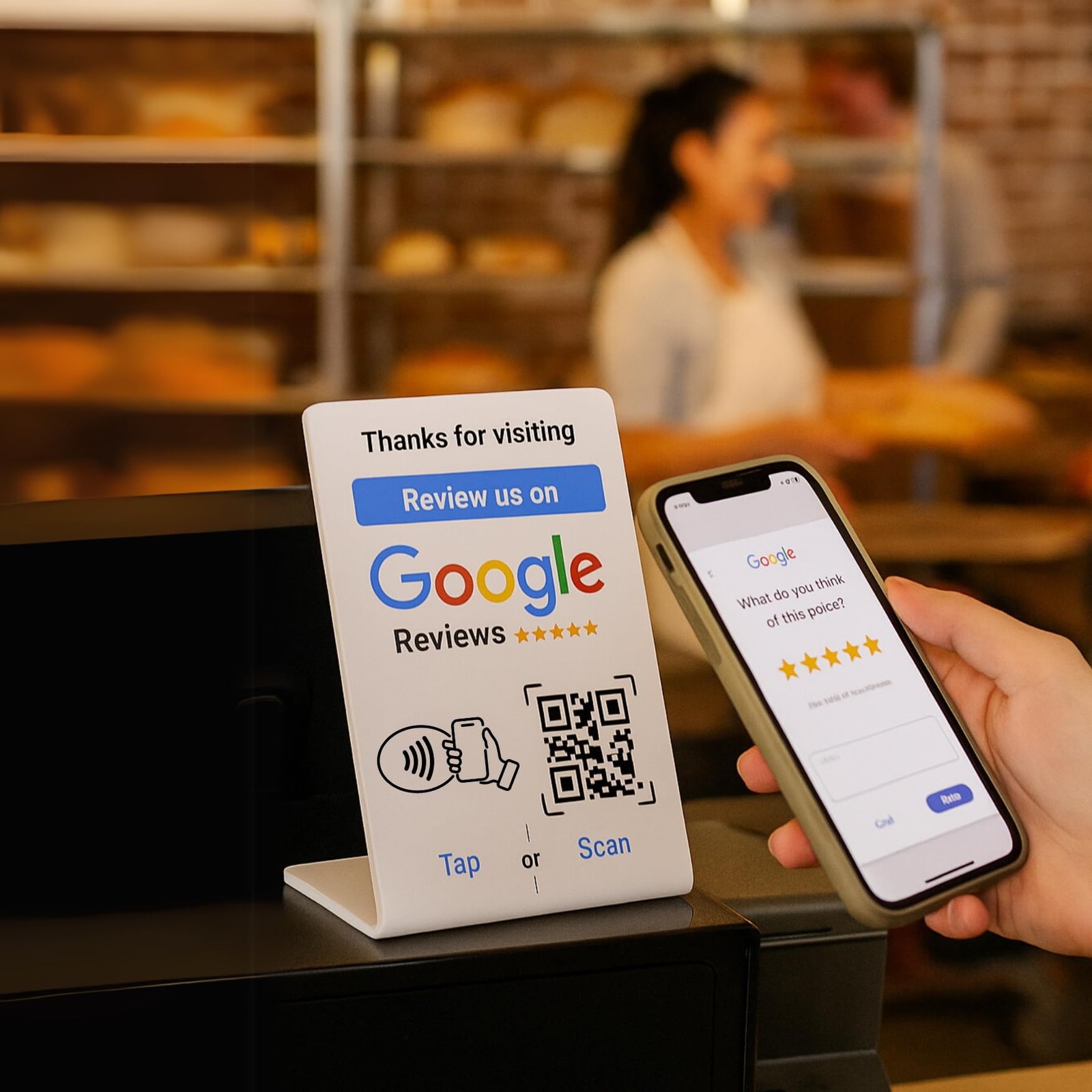 NFC Tap Google Review Stand – Boost Customer Feedback with Tap & Scan QR – No…
