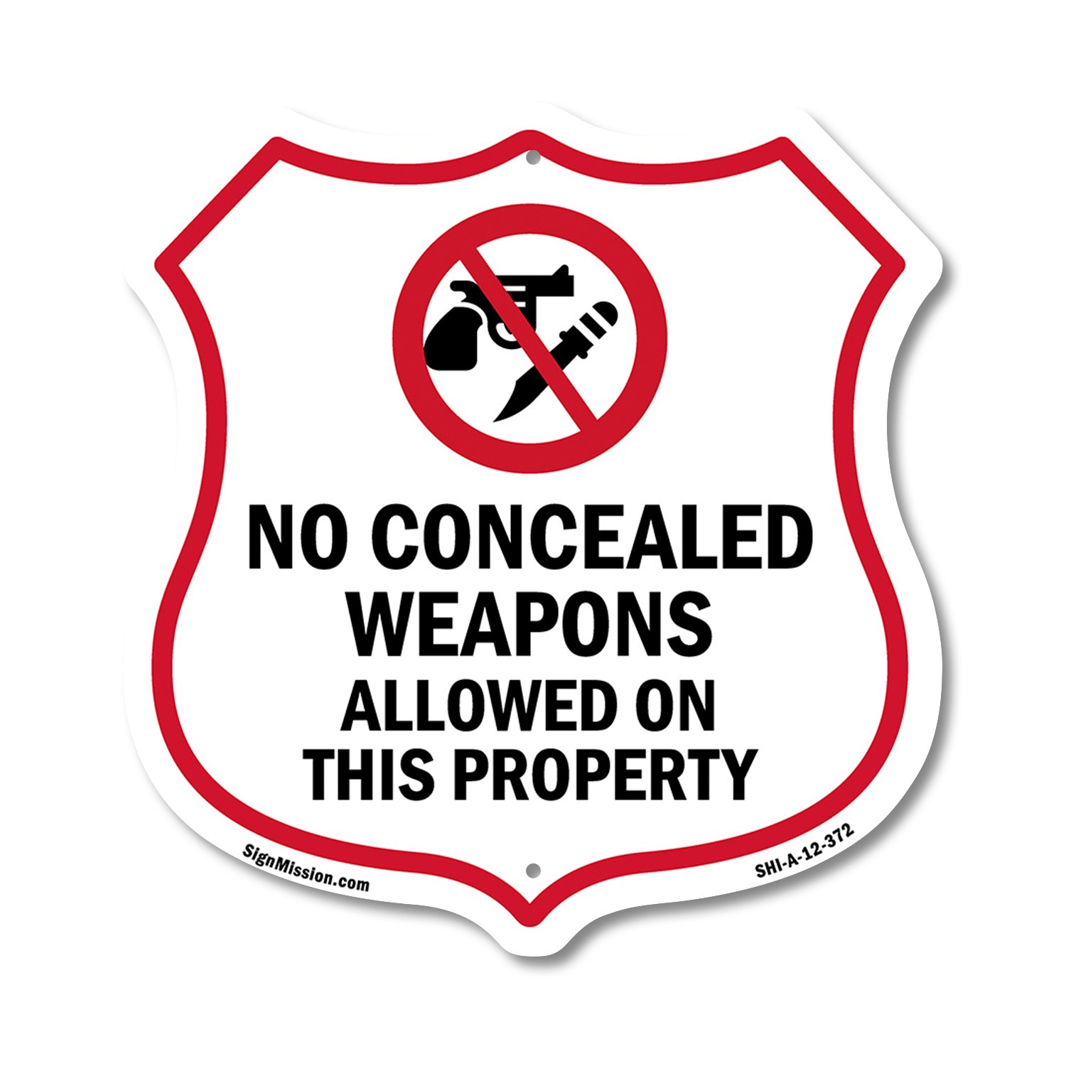 Concealed Carry Shield Sign No Concealed Weapons Allowed On Shield Shaped Sign