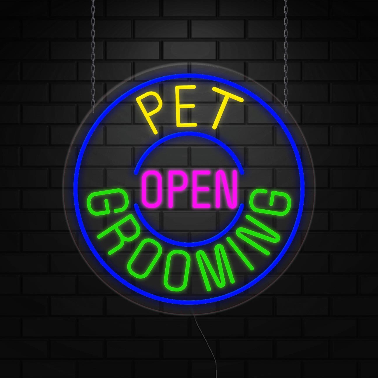 Pet Grooming Open Sign for Business Displays | LED Flex Neon | 26″W x 26″H x 1″D