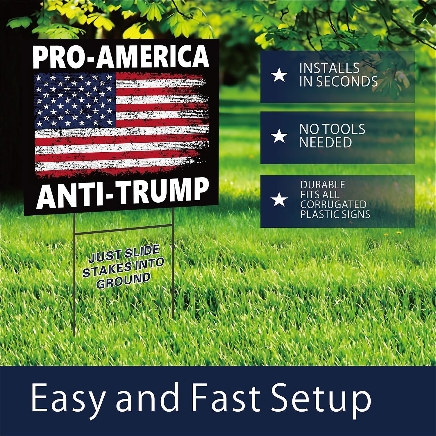 Pro America anti Trump Yard Sign Double Sided Corrugated Plastic Outdoor Lawn Ga