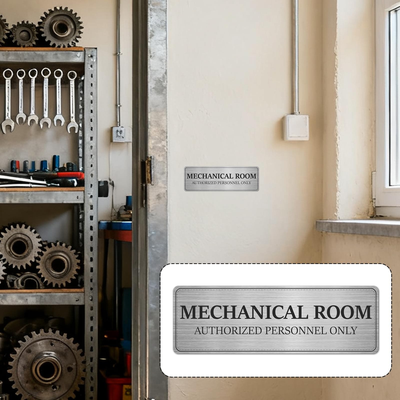 4 Pack Mechanical Room Sign 9×3 Inches Self-Adhesive Durable Aluminum Silver …