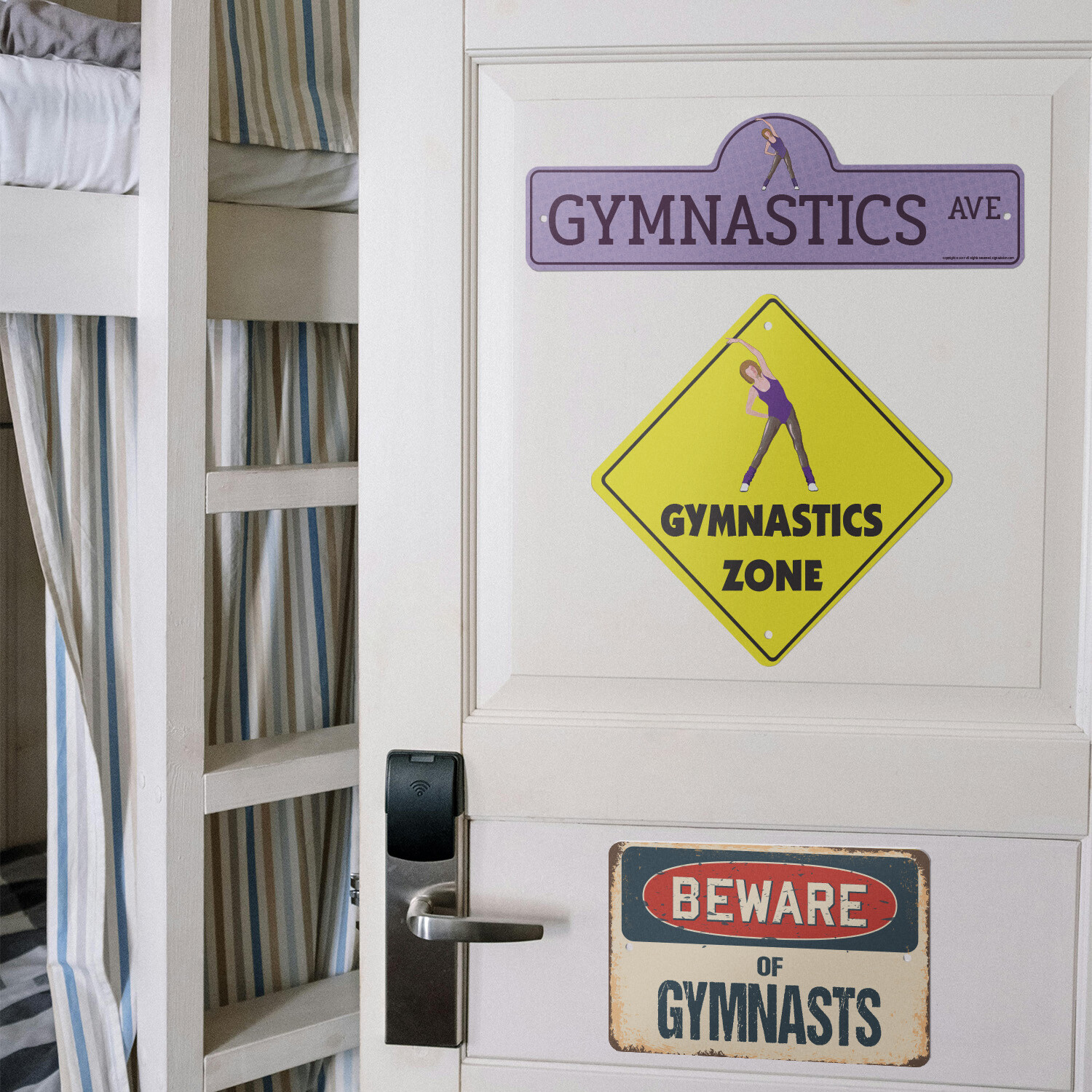 Gymnastics (3 Pack) Plastic Street Sign Crossing Warning Vintage Rustic Beware