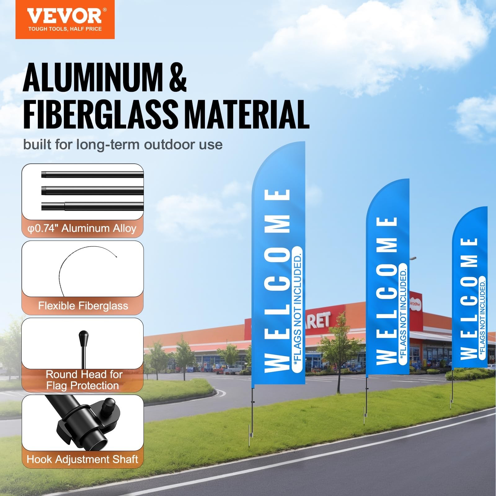 Feather Flag Pole Kit 16.3ft – 2 Pack Swooper Sign Poles for Outdoor Advertising