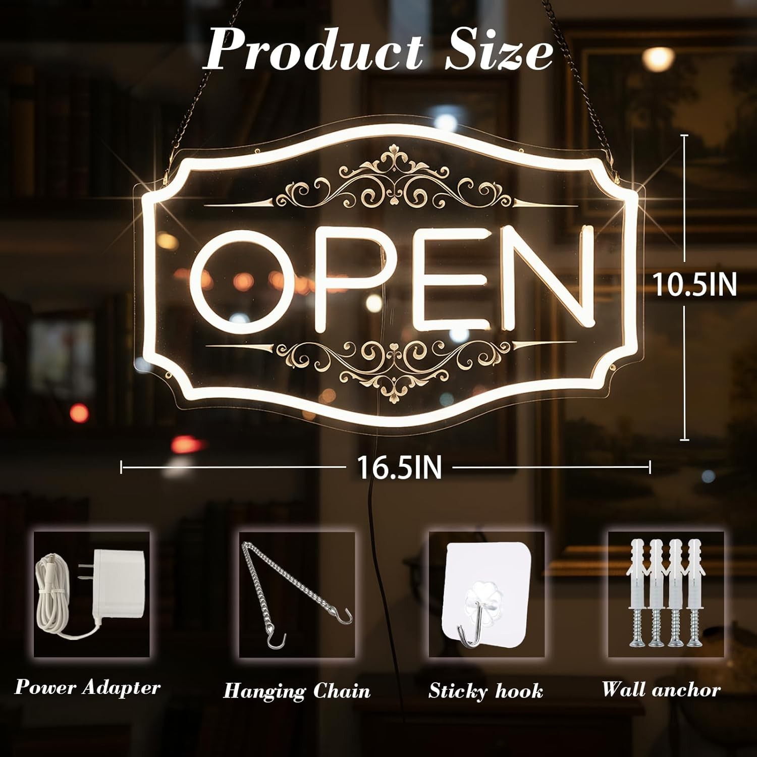 LED OPEN SIGN 16.5X NEON LIGHT DIMMABLE WINDOW 12V KIT BULB