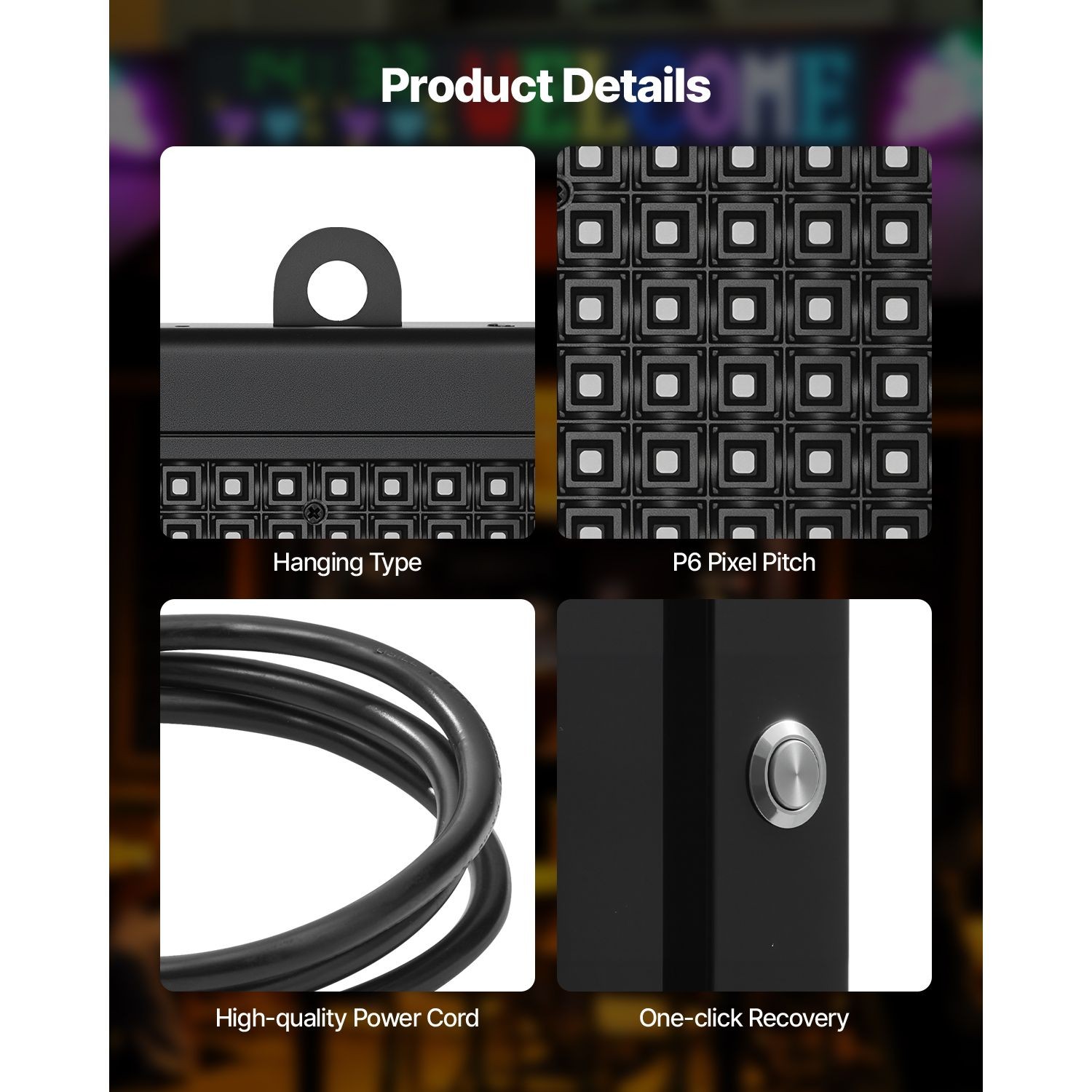 40x18in Programmable LED Panel, Text/GIF/Time/Date Display