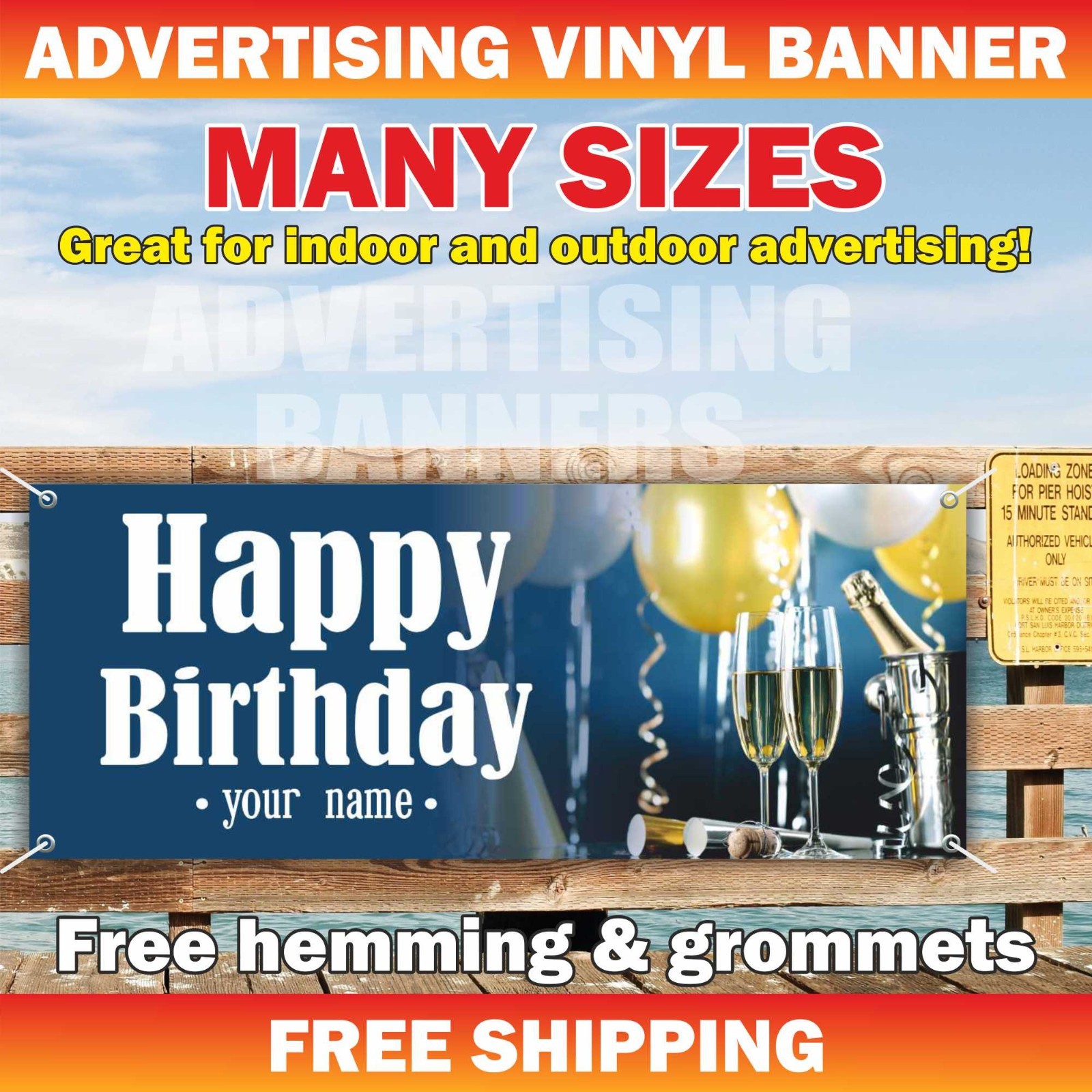 HAPPY BIRTHDAY YOUR NAME Advertising Banner Vinyl Sign Holiday decoration event