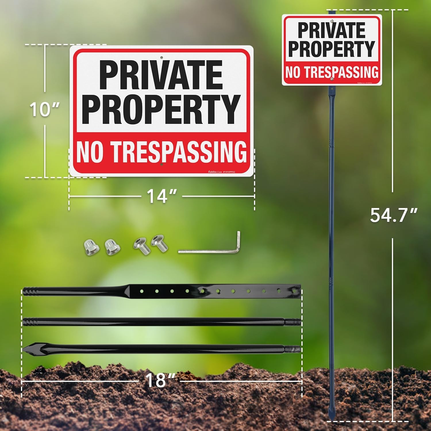 Faittoo 1410PPSG No Trespassing Sign Private Property 14″x10″ 54″ Stake 4 Pack