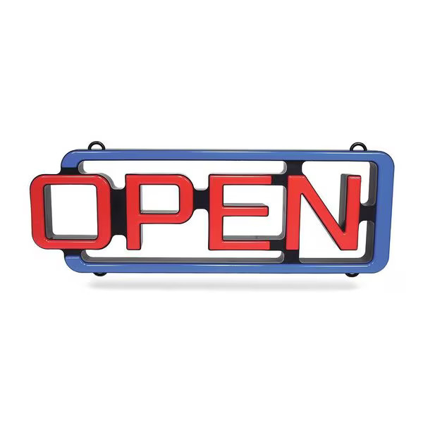 LED Open Sign, Red/Blue, 2 13/64 in W, 7 51/64 in H AC-01-RC AC-01-RC