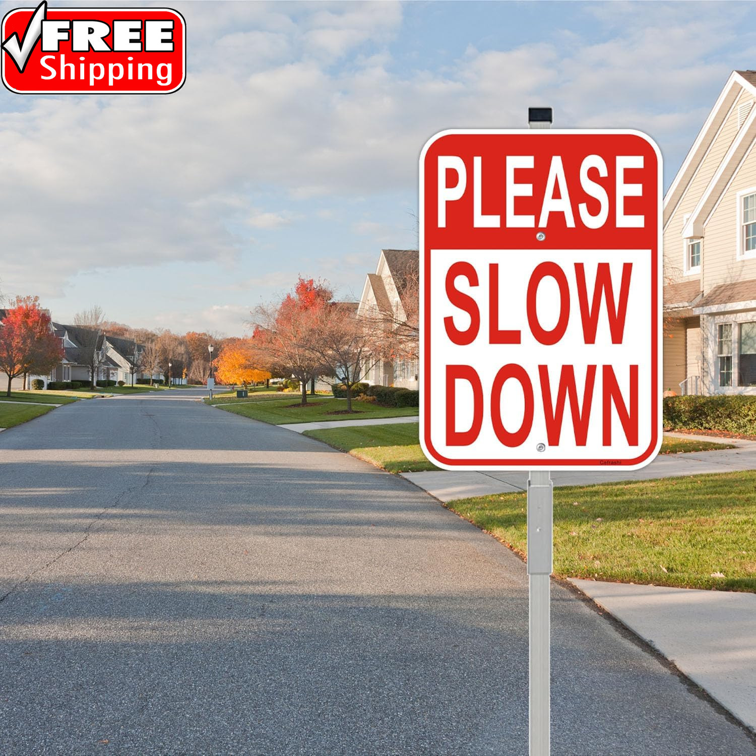 2 Pack Please Slow down Yard Signs, with 36″ Metal Stakes, 14″X10″ Reflective Al