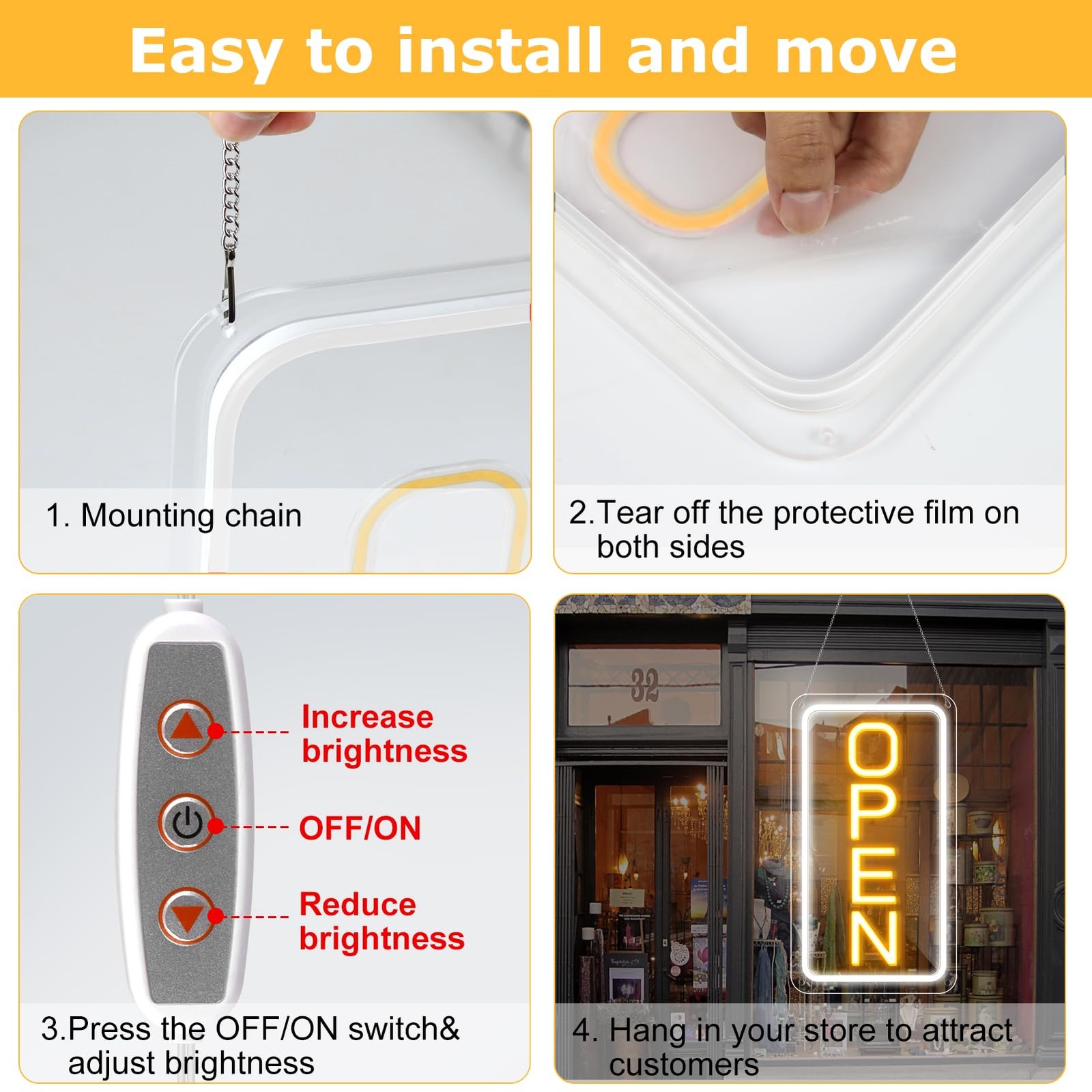 LED Neon Open Sign Light Up Open Sign Advertisement Board for Stores Window Bars