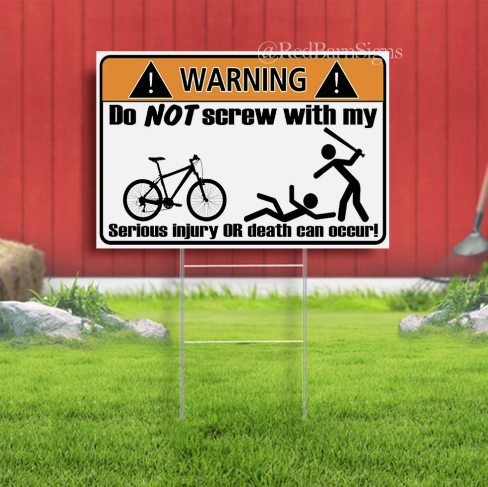 Mountain Bike Warning Indoor Outdoor Yard Sign with metal stakes