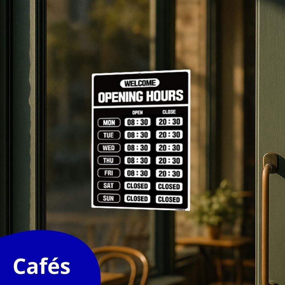 Professional Black Opening Hours Sign – Ideal for Shops & Offices, Wall Mount