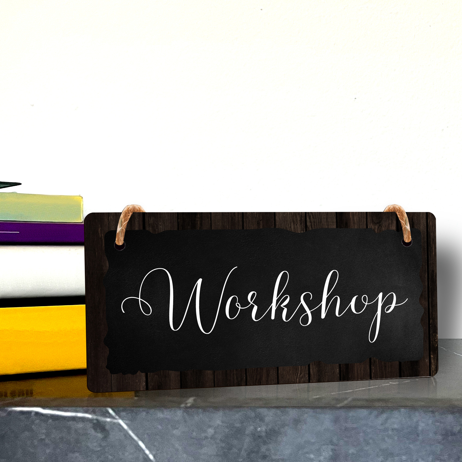 Workshop 5×10 Hanging Plus Wall or Door Sign | Rustic Twine