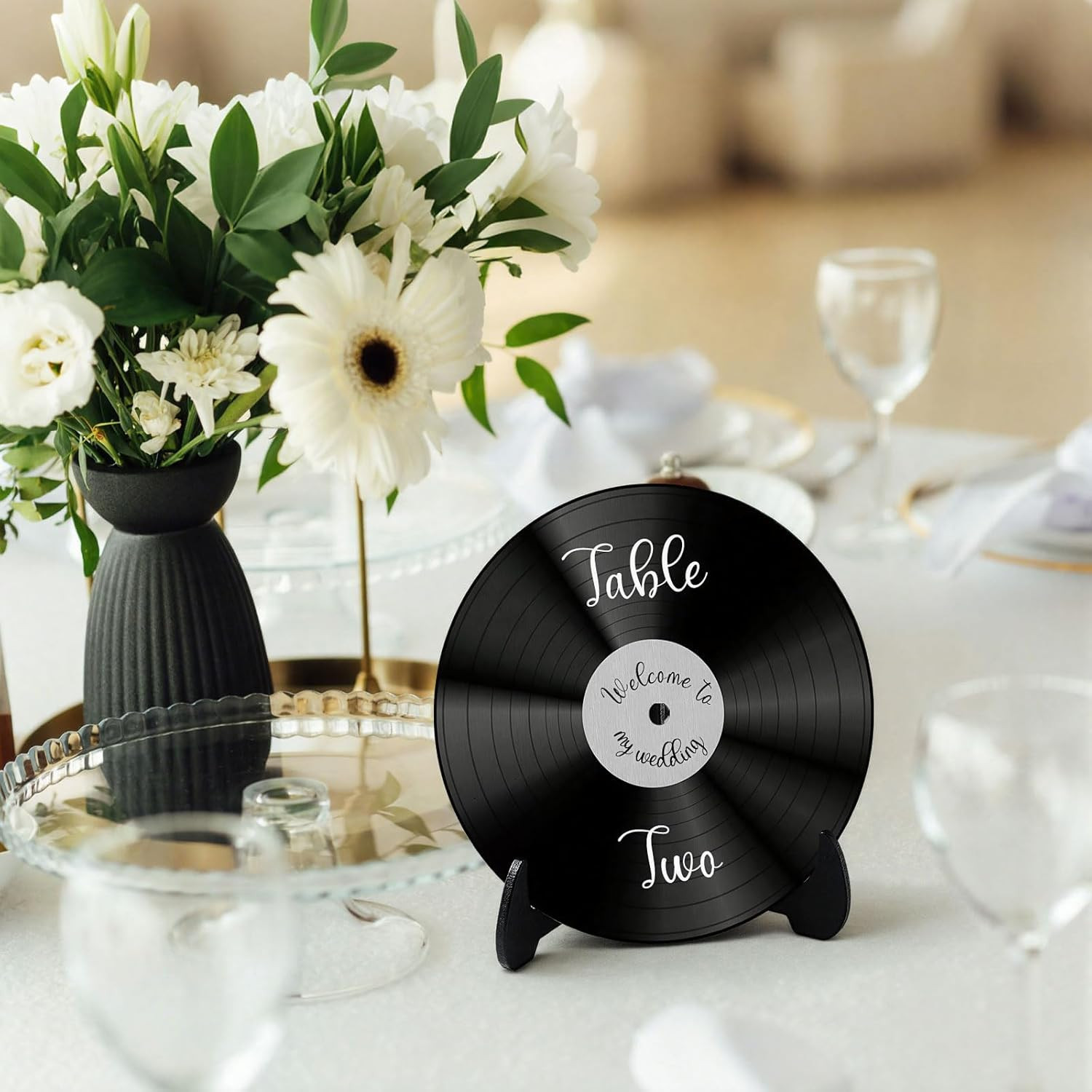 12 Pcs Vinyl Record Wood Wedding Table Numbers with Easel Stand Retro Music Wedd