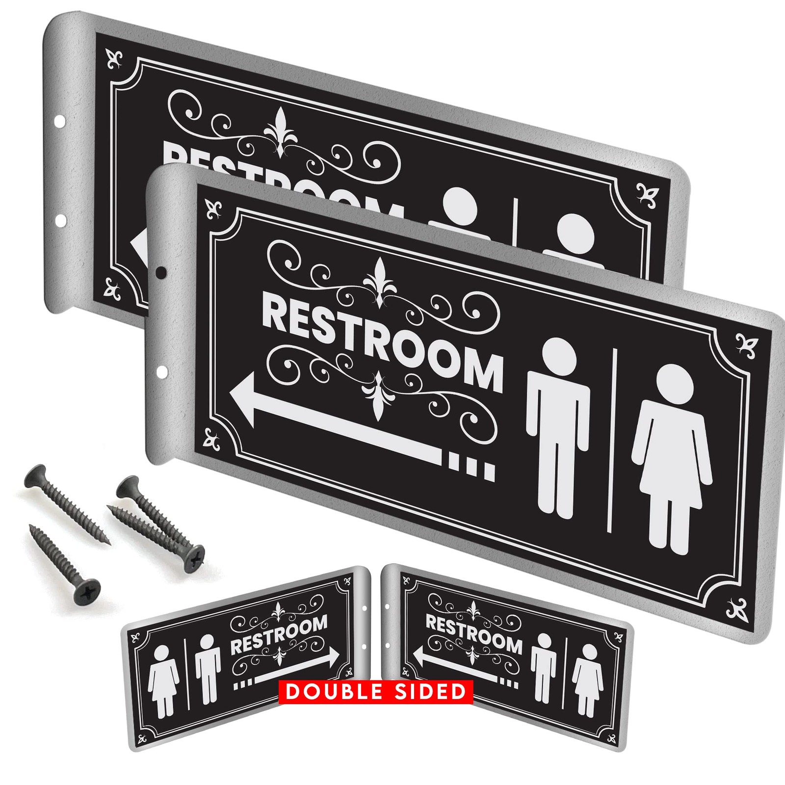 Double Sided Aluminum Restroom Signs 2 Pack Metal Bathroom 12×5.5 Inch