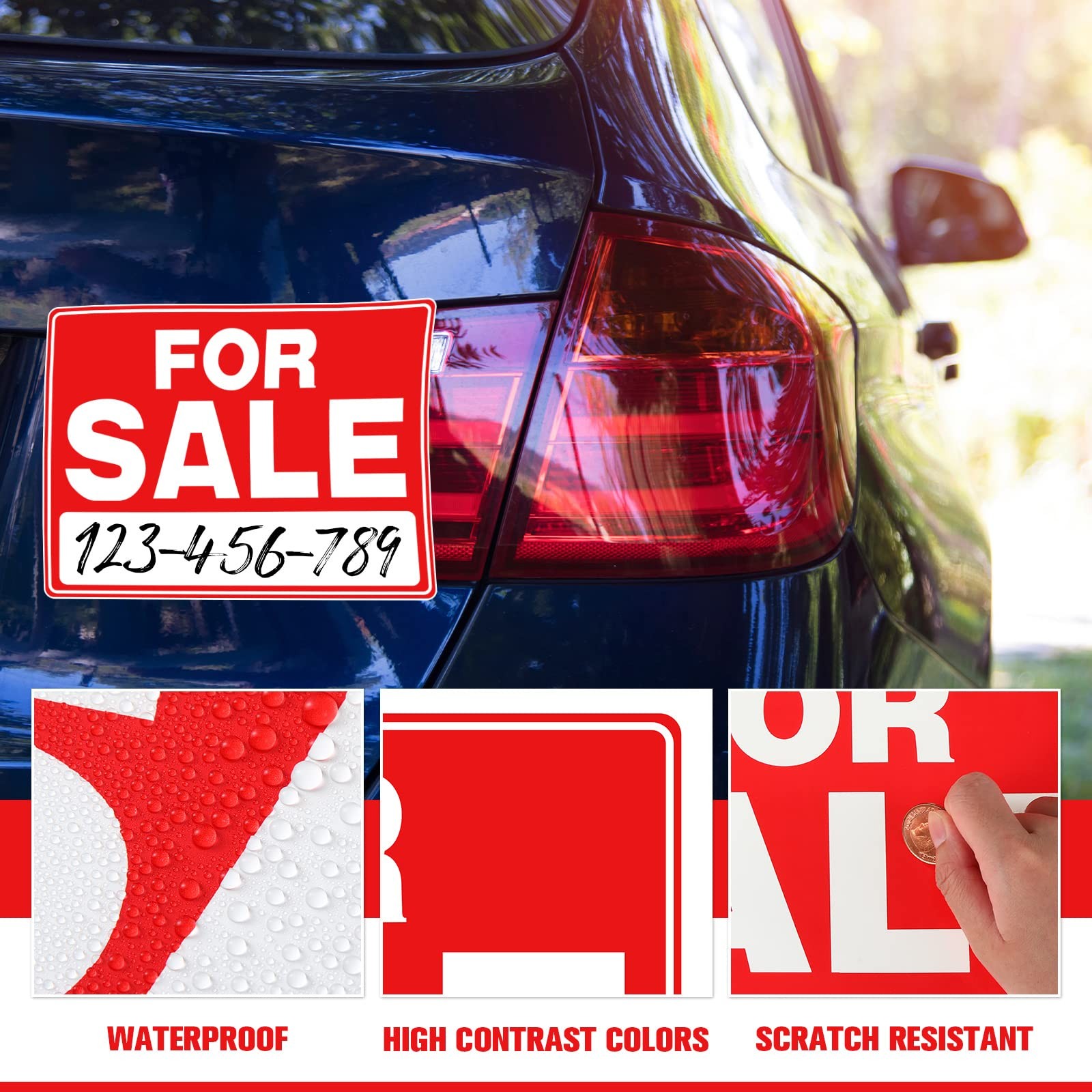 Seajan 25 Pcs for Sale Signs Car 9 x 12 Inches 9×12 inches, white and red