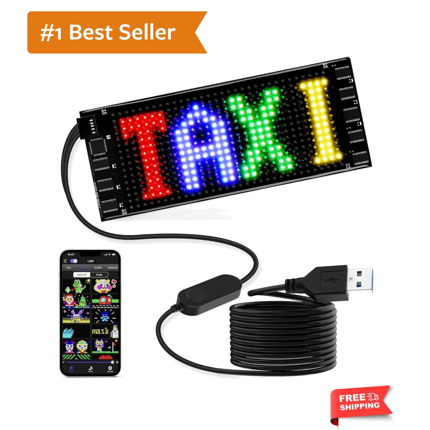 LED Sign for Car, 7”x3”Flexible LED Matrix Panel USB 5V Bluetooth Applicati…