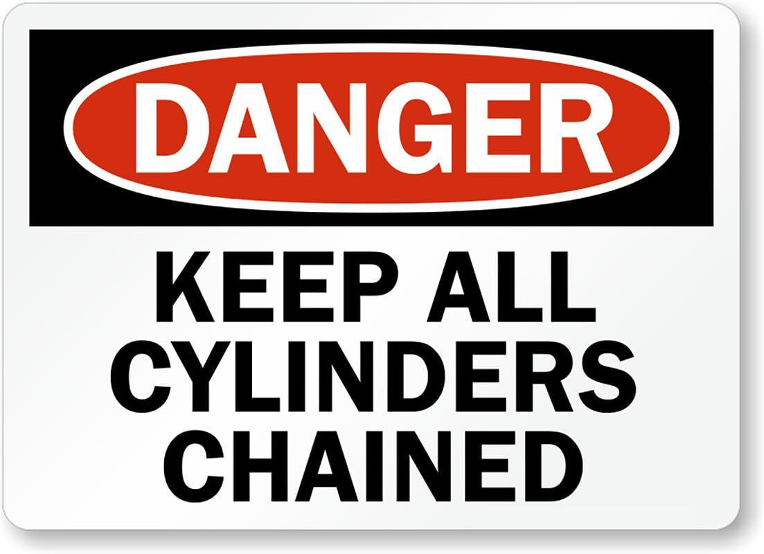 Aluminum Danger Sign Weatherproof Metal 8×12 Inches Chained Cylinders