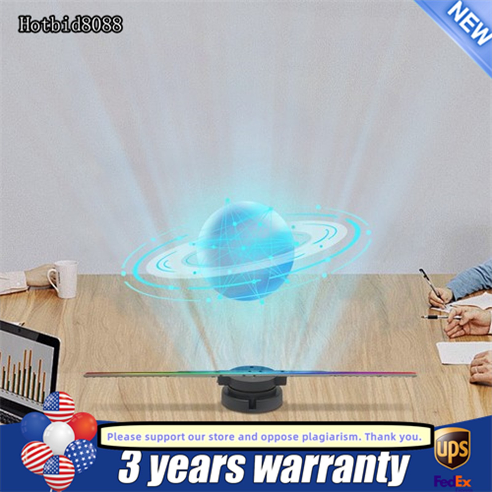 3D 1080P LED Holographic Fan Hologram Fan Projector Light RGB Sign Bar +Control