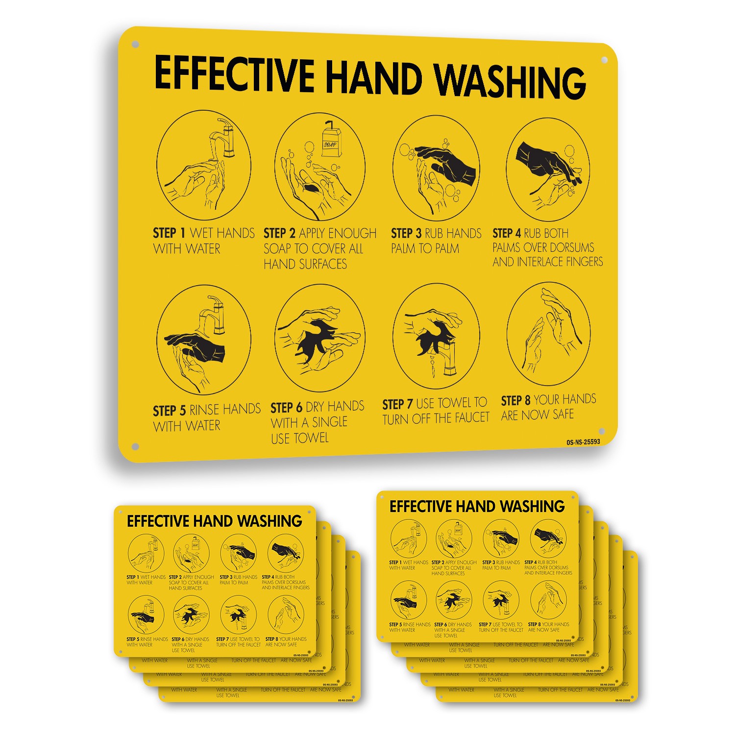 Effective Hand Washing Public Safety Sign Metal, Plastic, Decal – 5 or 10 Pack