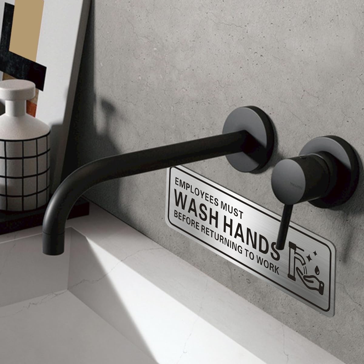 1-PC 9×3 Employees Must Wash Hands Sign Stainless Steel, Self Adhesive, Metal