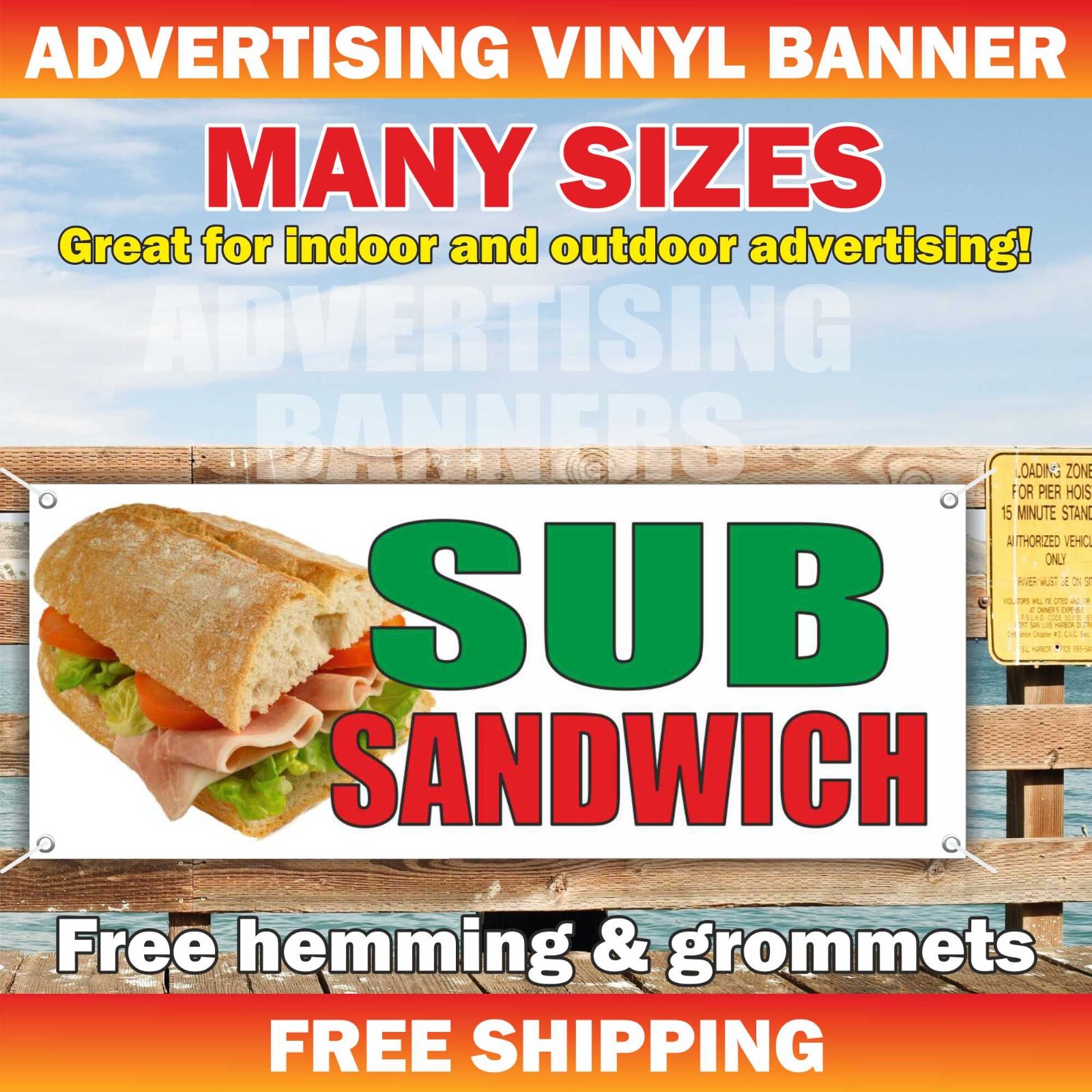 SUB SANDWICH Advertising Banner Vinyl Sign steak burger pizza meat BBQ food cafe