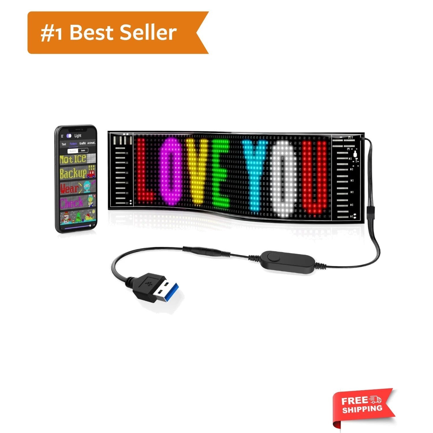 Scrolling Bright Advertising LED Signs, Flexible USB 5V LED Car Sign Bluetoot…