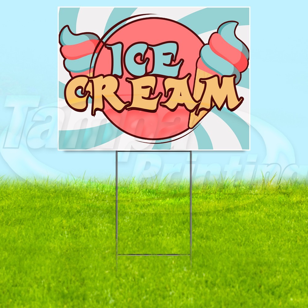 ICE CREAM 18×24 Yard Sign Dessert Plastic Corrugated WITH STAKE USA YS07949