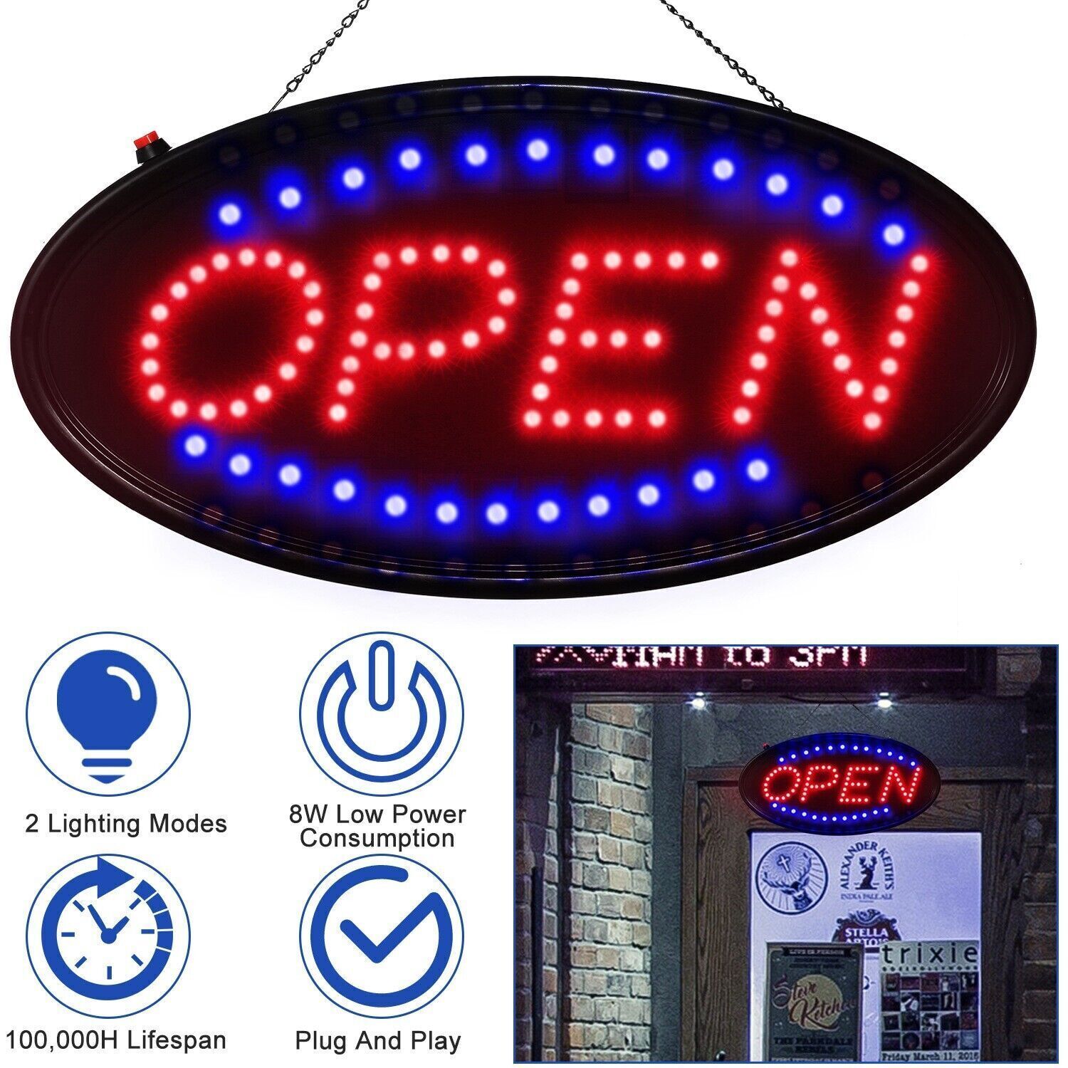 Ultra Bright LED Neon Open Sign Color w/ Flash&Normal Lighting for Store