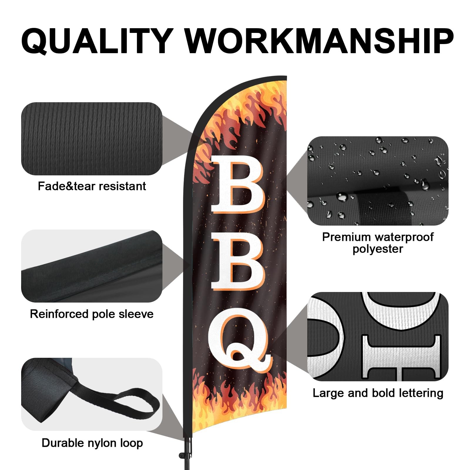 BBQ Advertising Swooper Flag, BBQ Feather Flags with Flag Pole and Ground Sta…