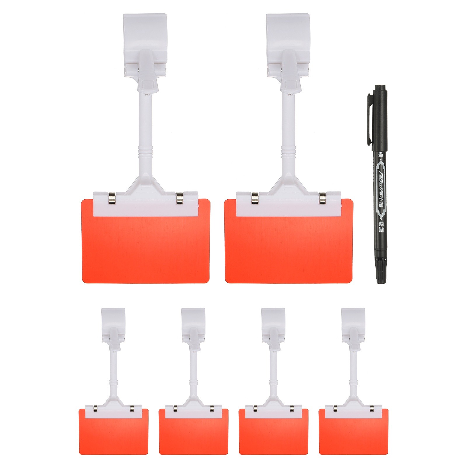 6 Pcs Sign Holders with Red A7 Plastic Cards & Erasable Marker, White