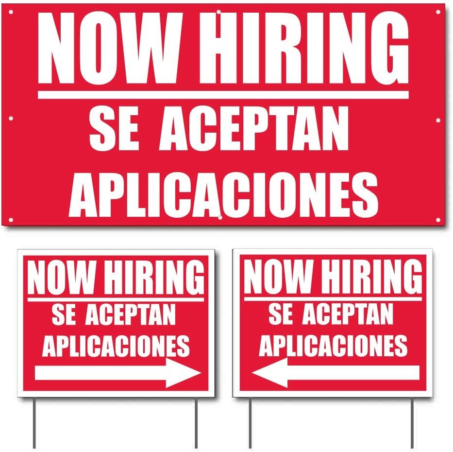Now Hiring Se Aceptan Aplicaciones 2×4 Now Hiring Banner and Sign Set Spanish