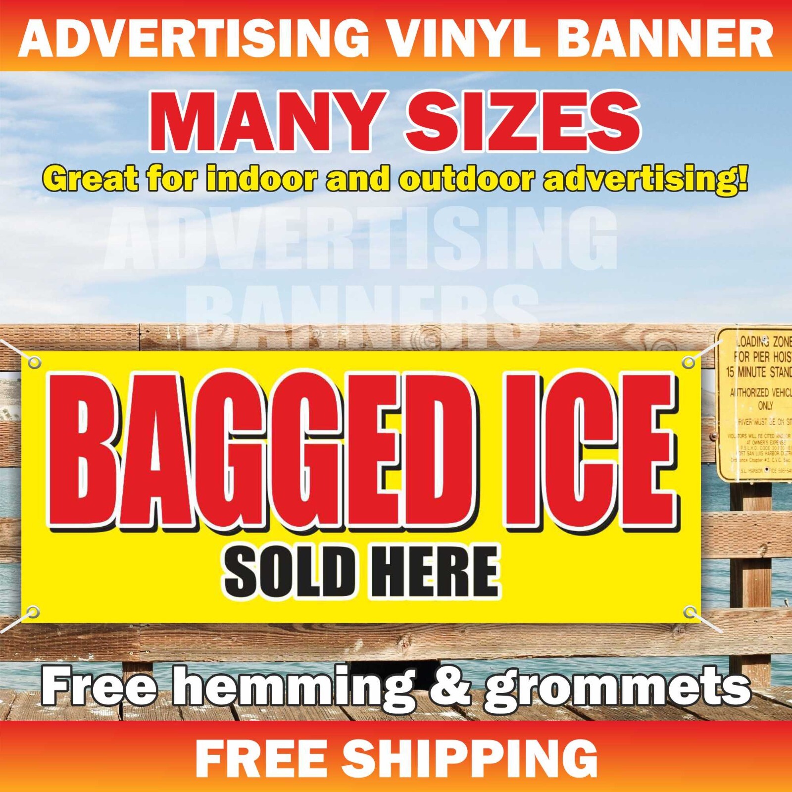 BAGGED ICE SOLD HERE Advertising Banner Vinyl Mesh Sign Retail Shop Restaurant