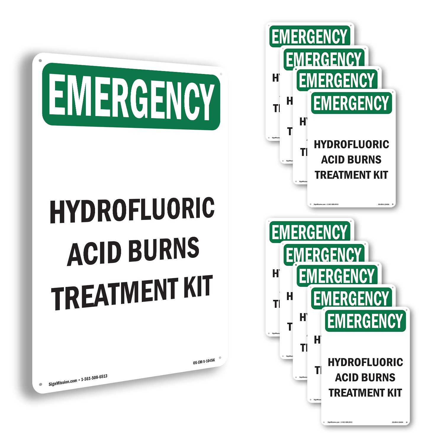 Hydrofluoric Acid Burns Treatment Kit OSHA Emergency Sign, Decal 5 or 10 Pack
