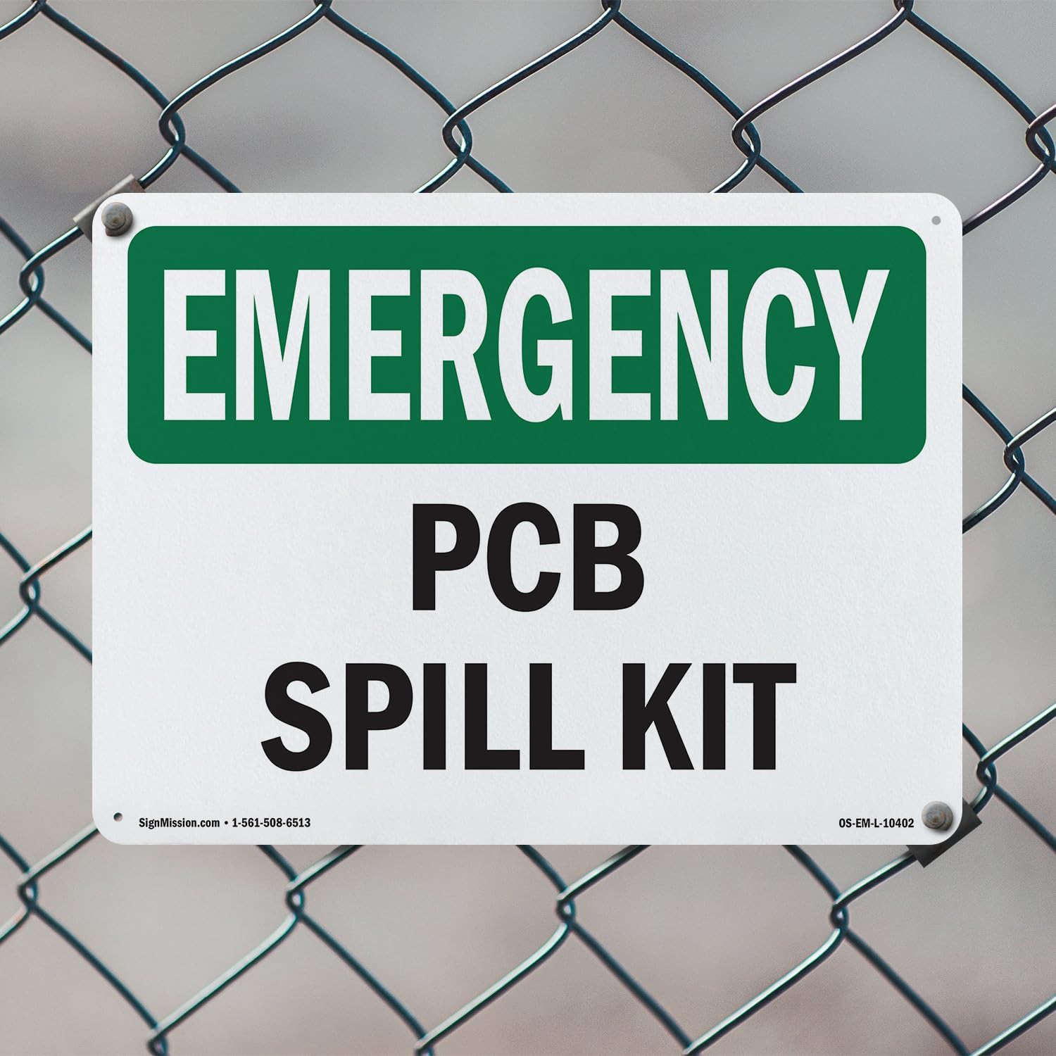 PCB Spill Kit OSHA Emergency Rigid Plastic Sign 18 Inch X 12 Inch – 10 Pack