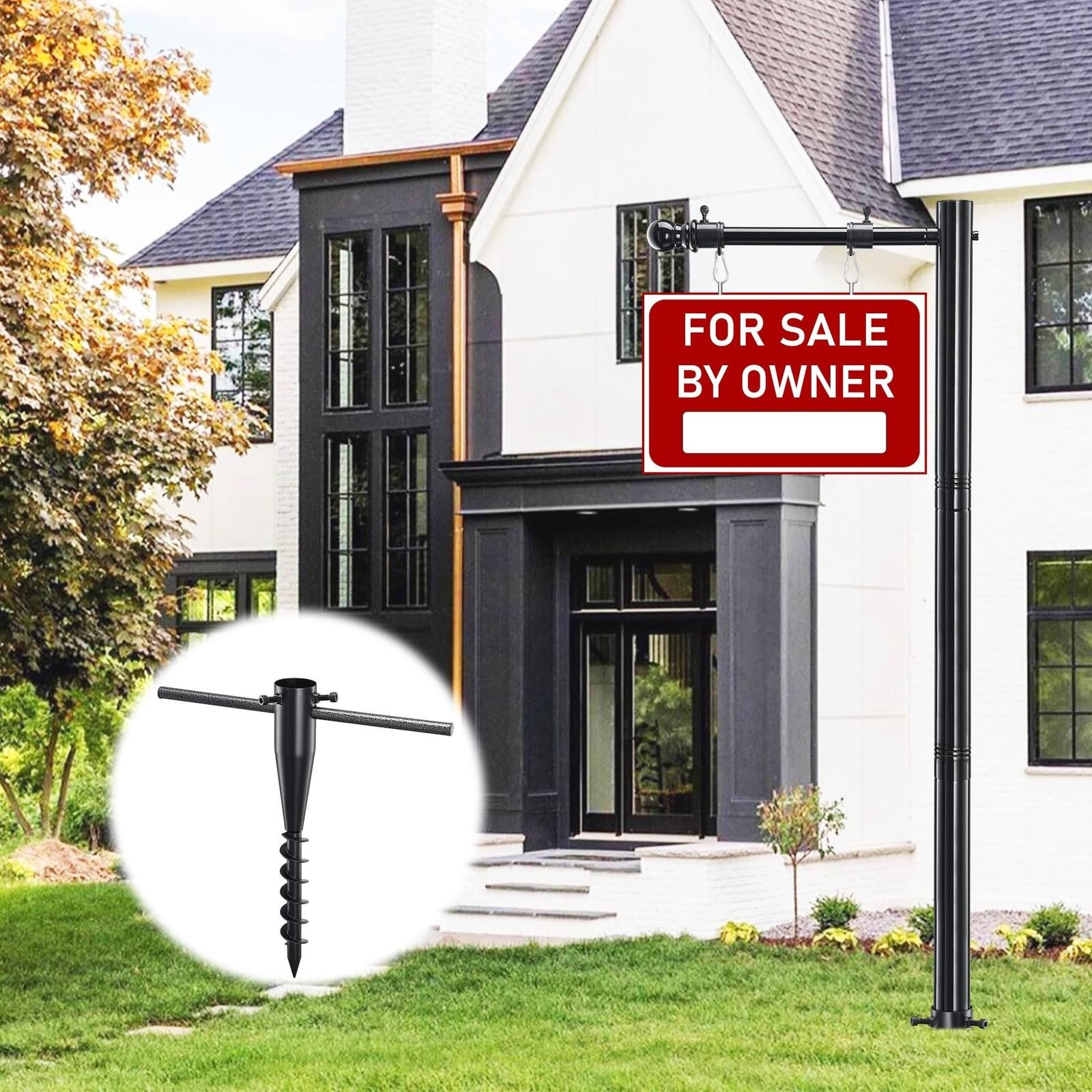 Real Estate Sign Post, 100 Inch Realtor Yard Post for Sale 100″, Black