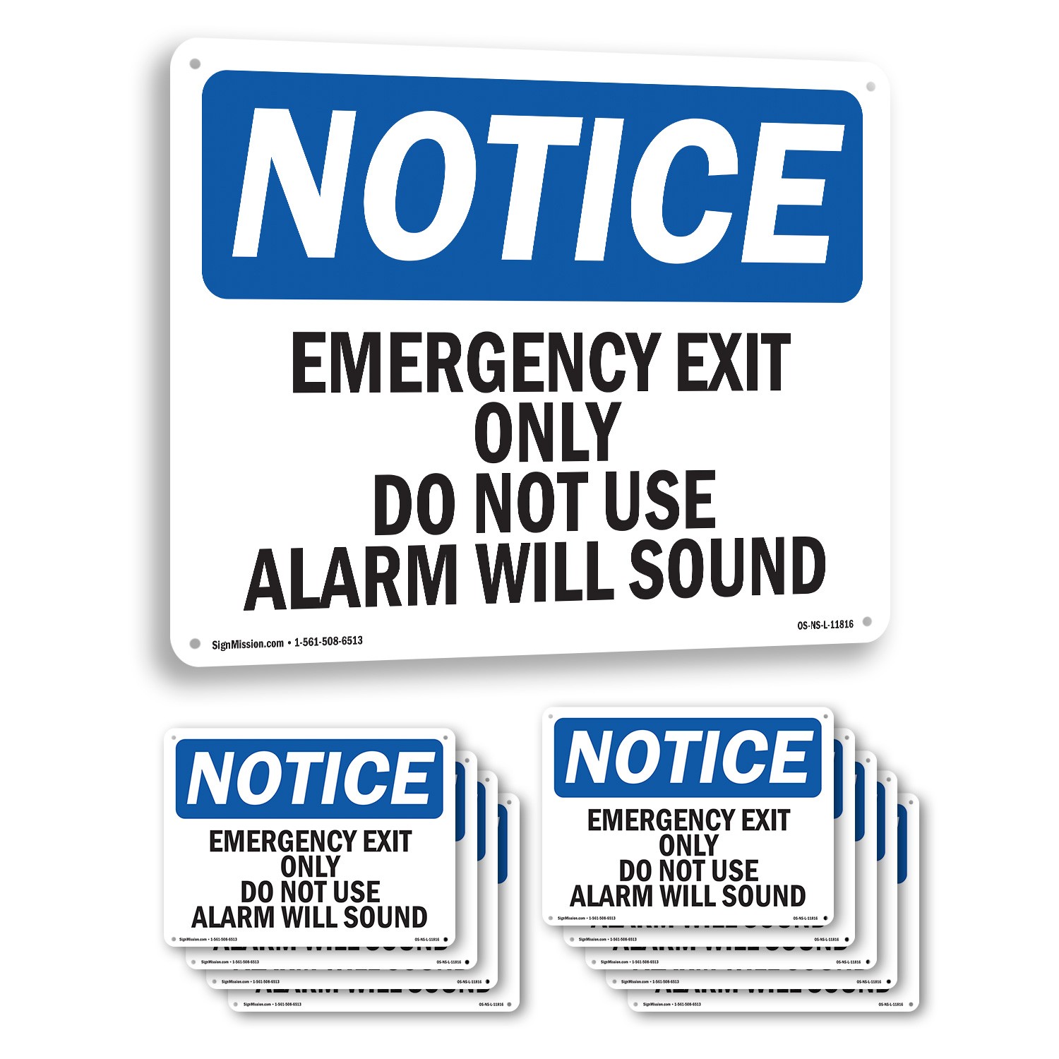 Emergency Exit Only Do Not Use Alarm Will Sound OSHA Notice Sign – 5 or 10 Pack