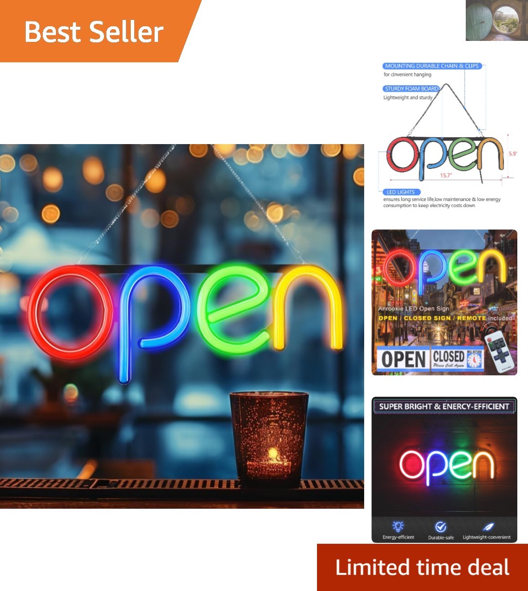16×6 LED Open Sign with Remote & Flashing Modes – Vibrant Business Display