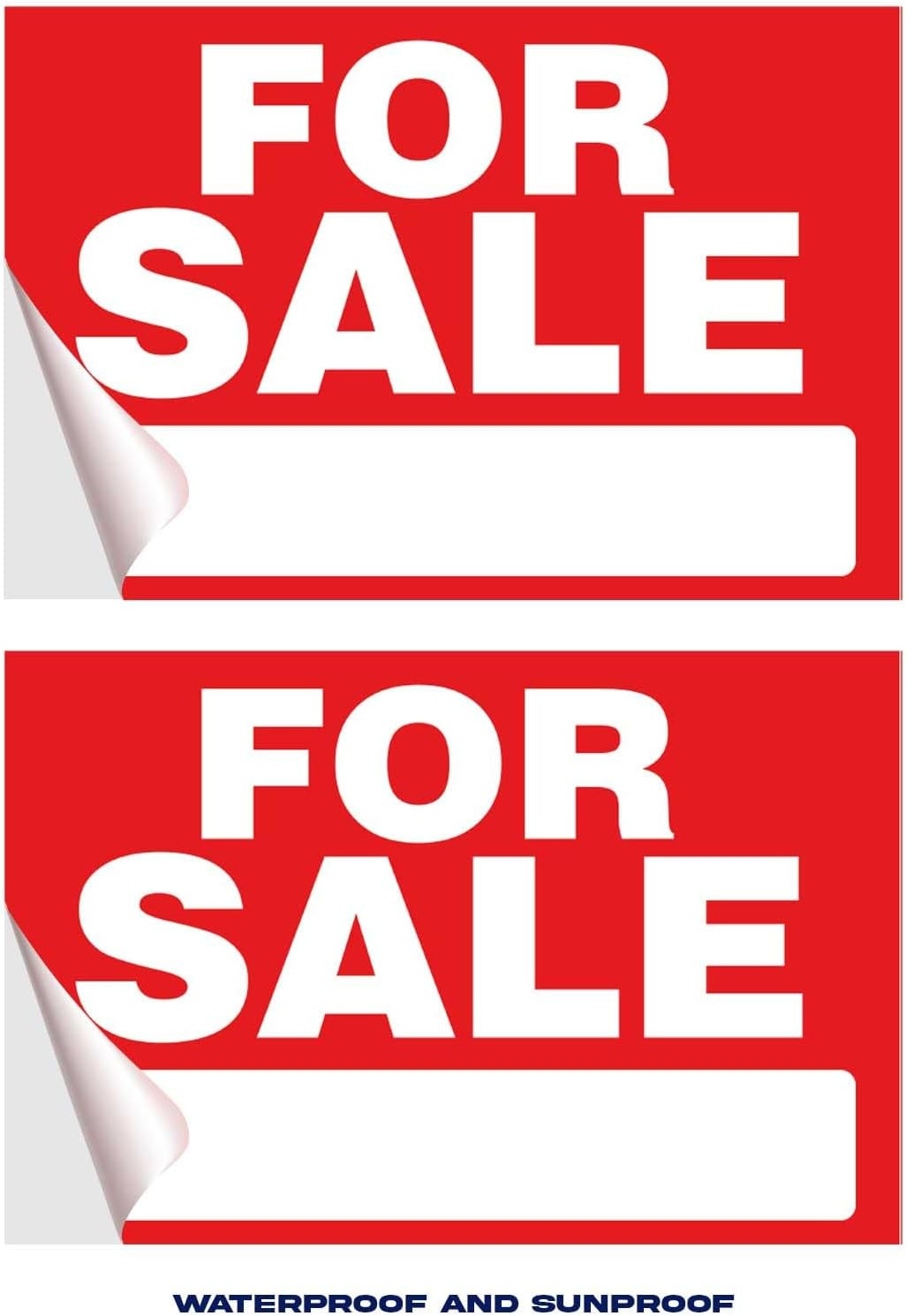 for Sale Sign Stickers 2 Pack | Red, Rectangular, Weather Resistant Vinyl Sticke