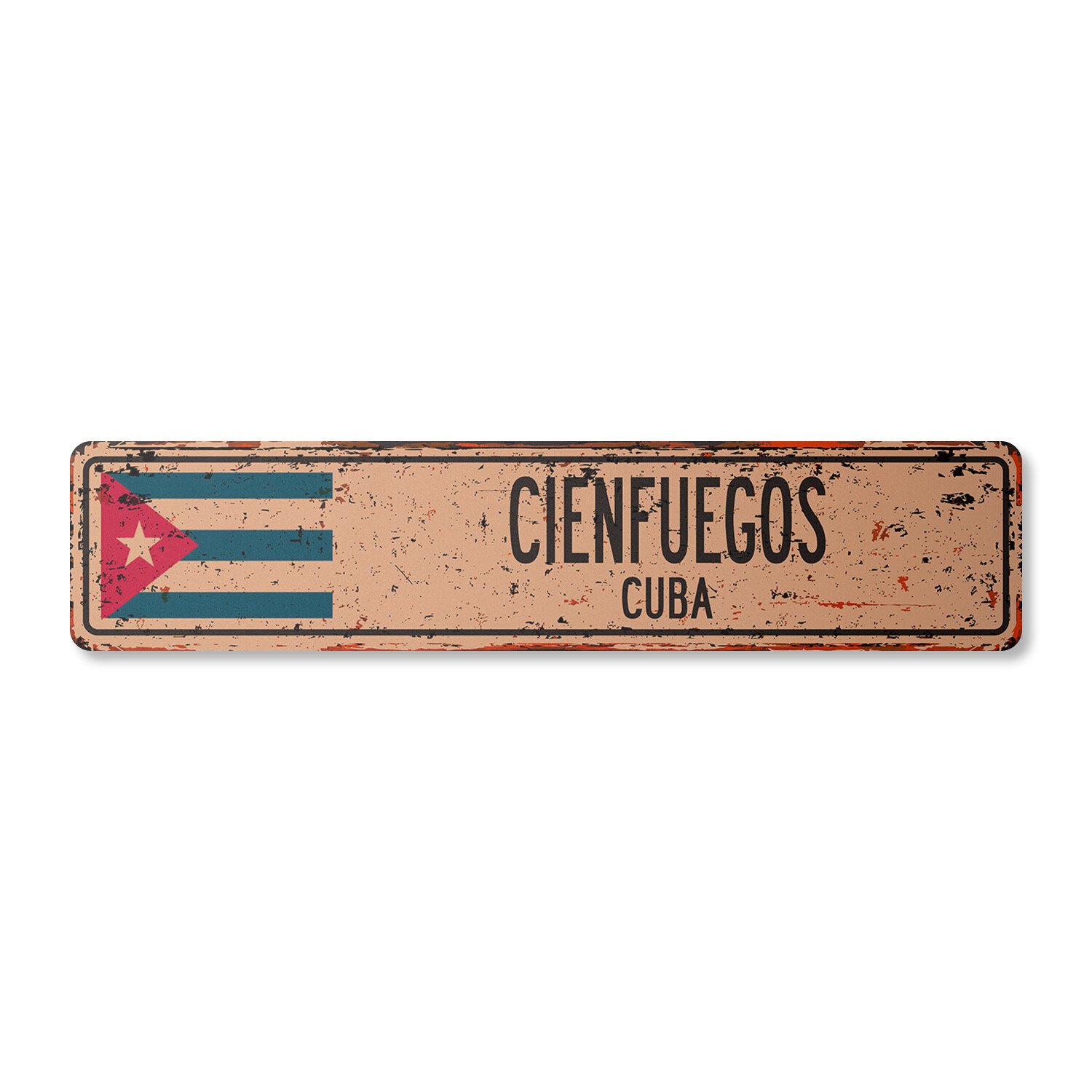 CIENFUEGOS CUBA Vintage Street Sign Cuban flag city country road wall rustic