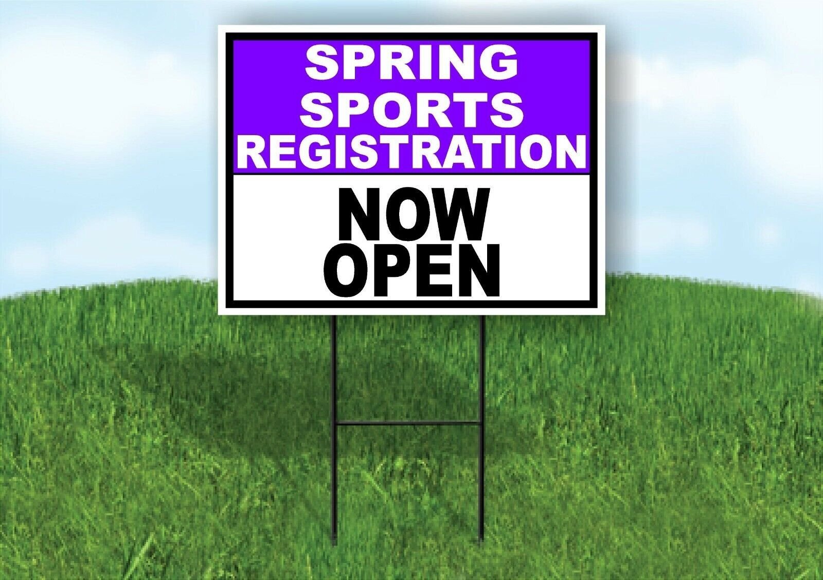 SPORTS REGISTRATION PURPLE WHITE SPRING Yard Sign with Stand LAWN SIGN