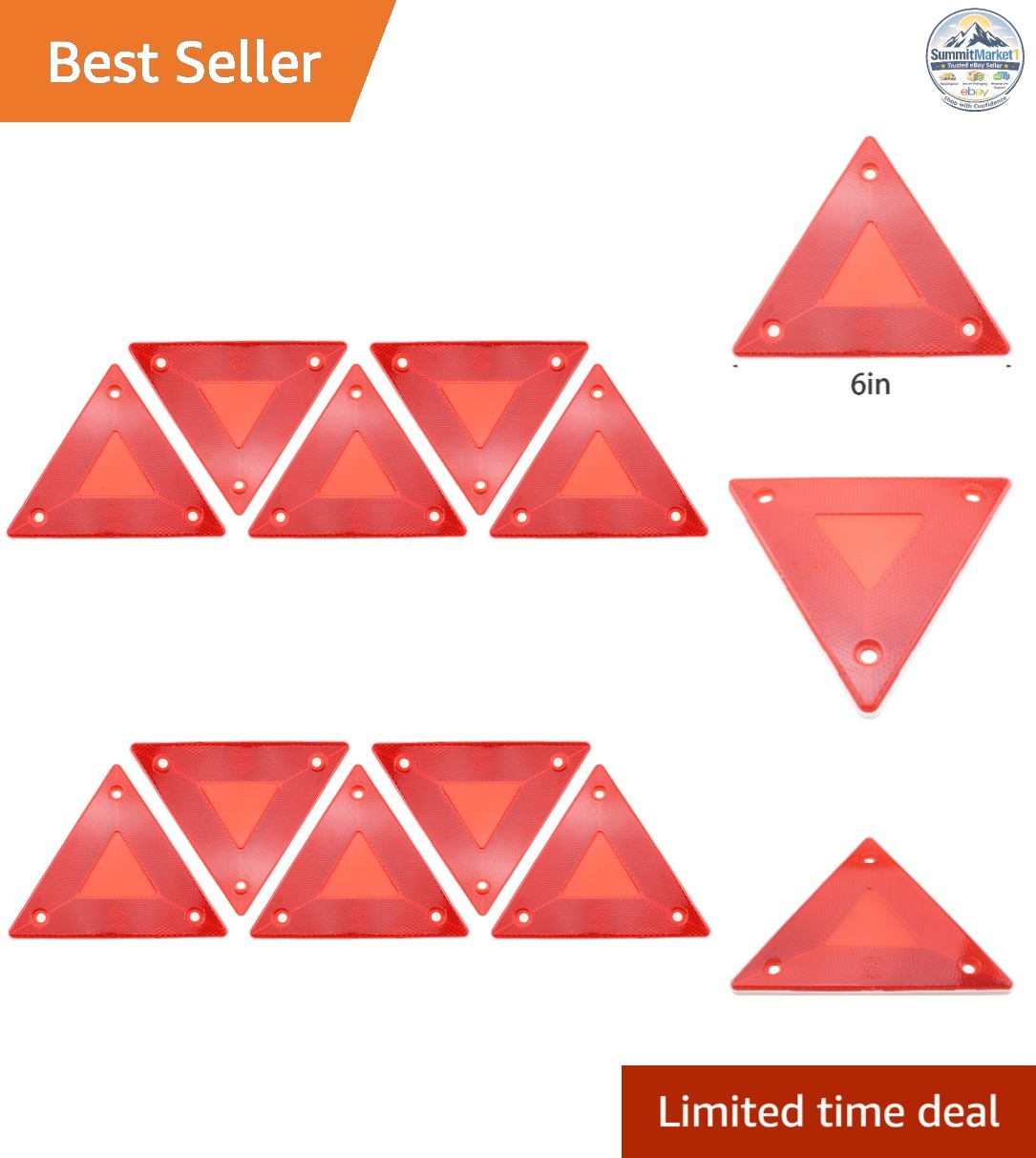 Red Plastic Safety Sign 10PCS 6×5.2inch Reflective for Slow Moving Vehicles