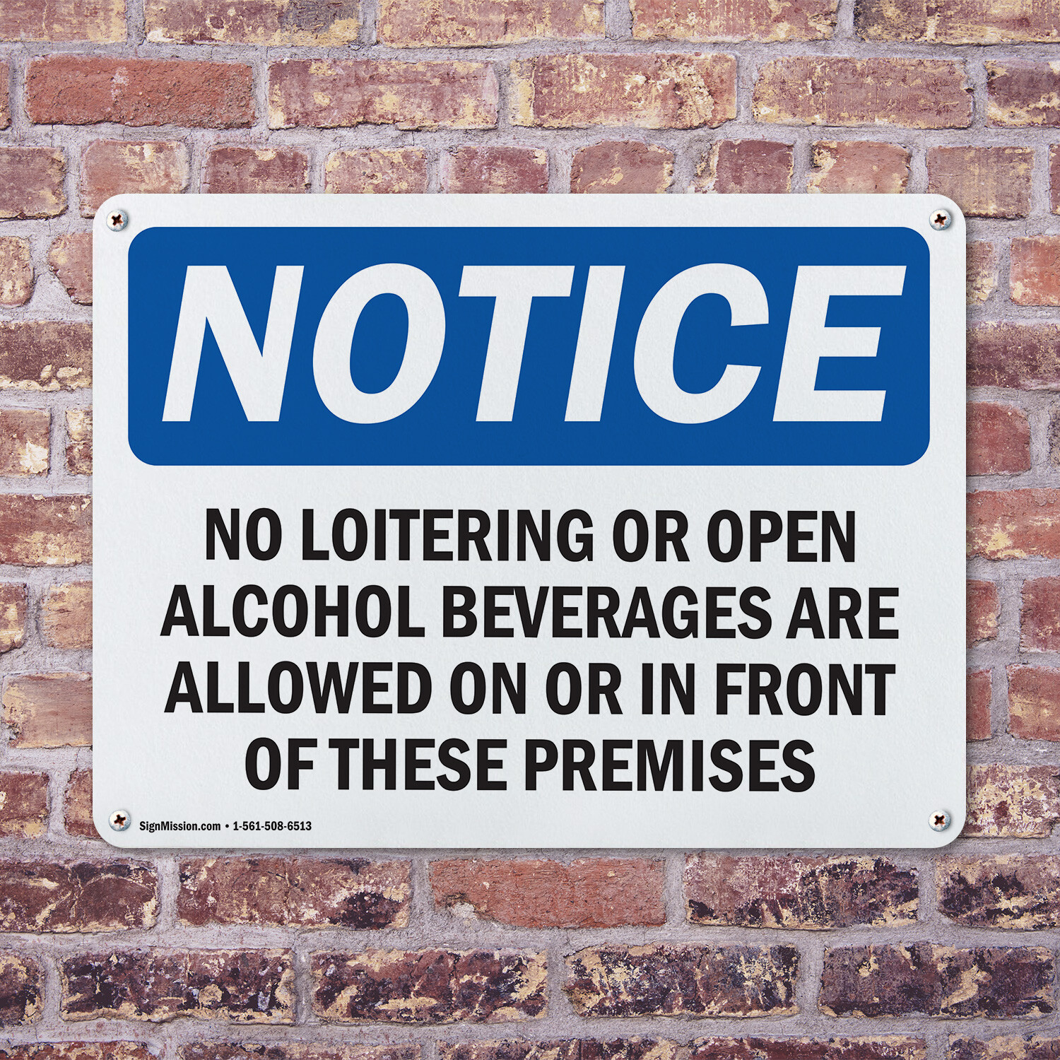 (2 Pack) No Loitering Or Open Alcoholic Beverages OSHA Notice Sign Decal Metal