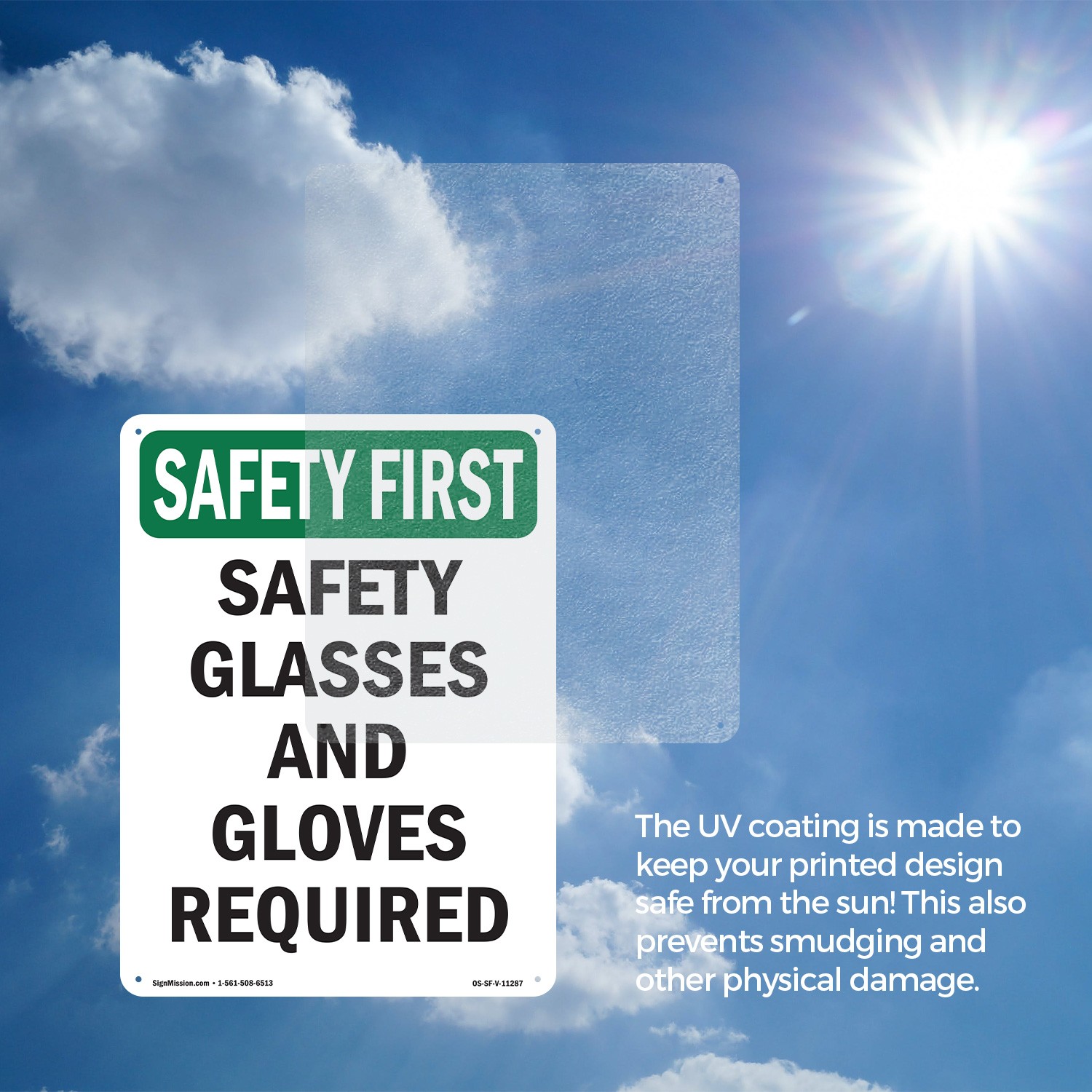 Safety Glasses And Gloves Required OSHA SAFETY FIRST Sign, Decal 5 or 10 Pack