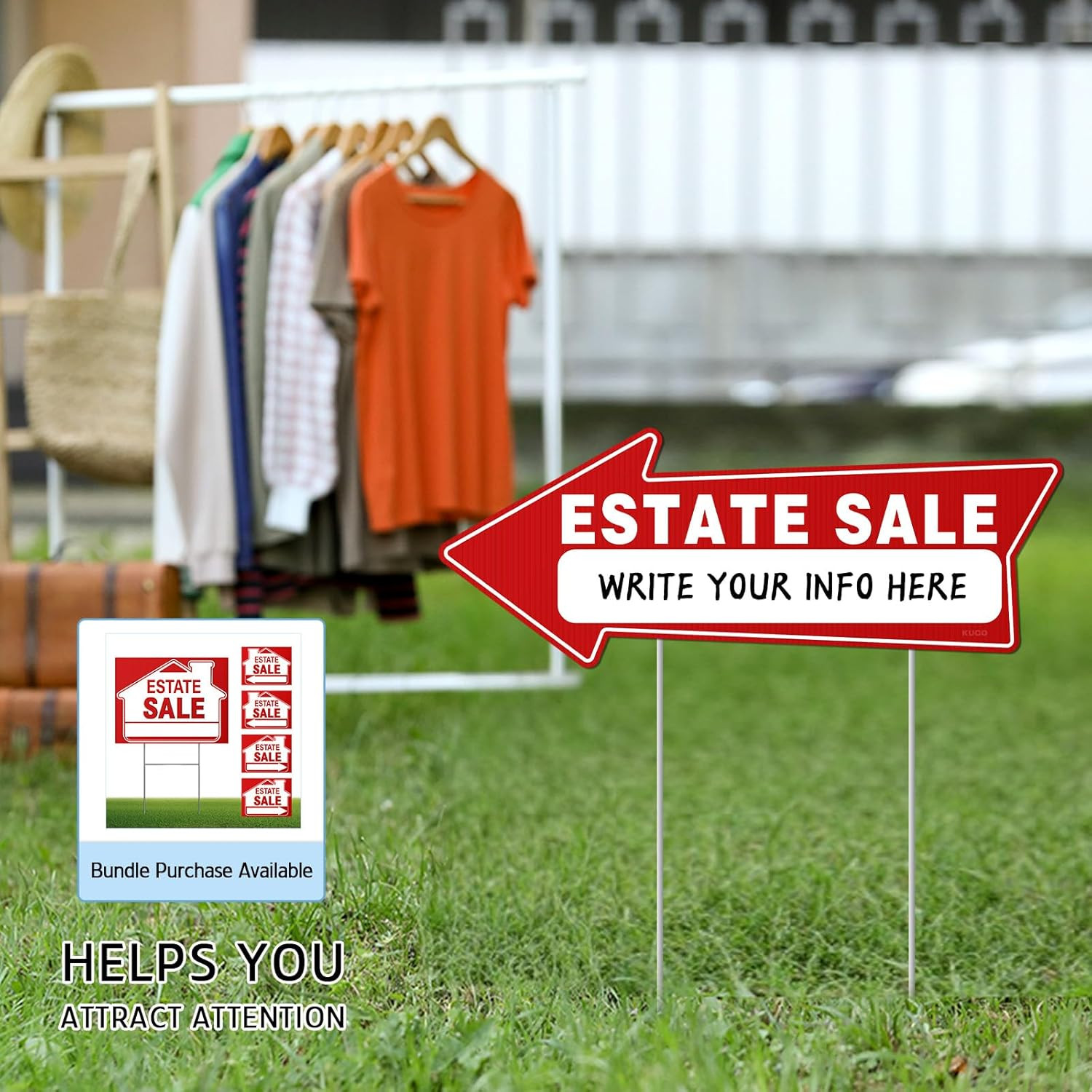 7 PC Estate Sale Signs, 17″ X 6″, Estate Sale Signs with Stakes Double Sided, La