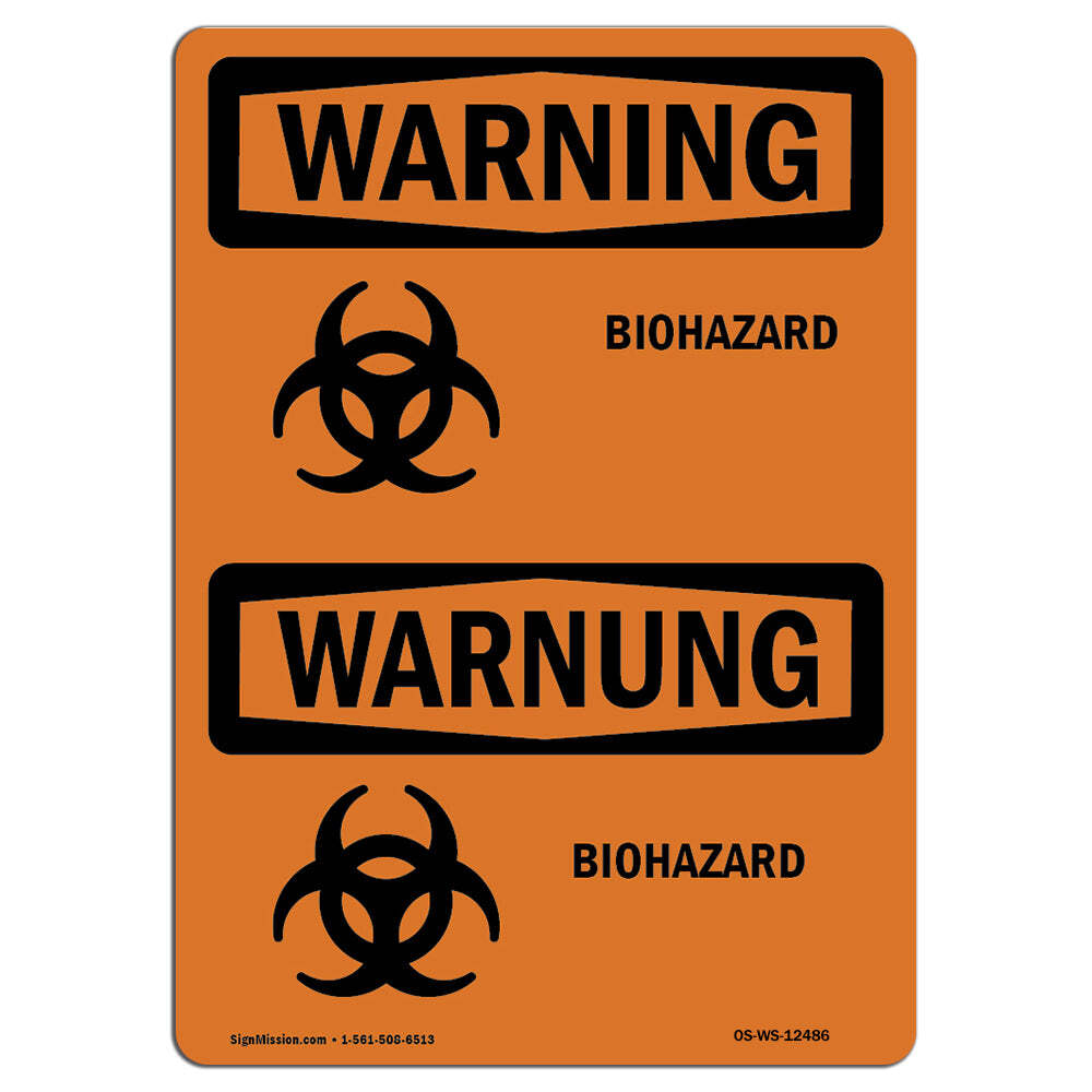 Biohazard Bilingual ANSI Warning Sign Metal Plastic Decal