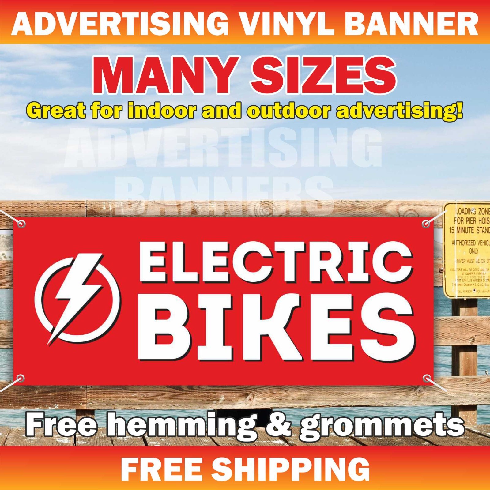 ELECTRIC BIKES Advertising Banner Vinyl Mesh Sign Rental Bicycle Scooter Shop