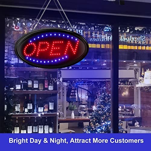 LED Open Sign 19 Inch x 10 Inch Remote Timer Flashing Steady Modes for Store