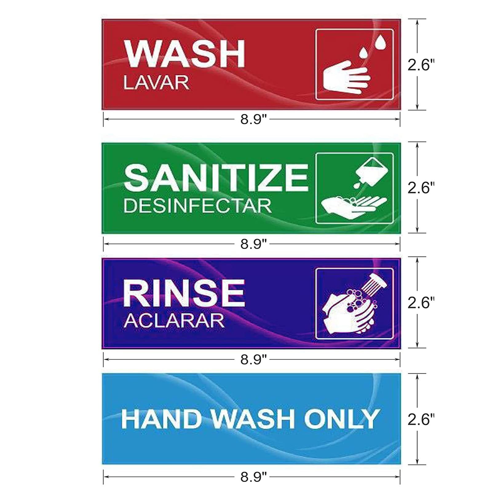 Wash Rinse Sanitize Sink Labels Waterproof Stickers for 3 Compartment Sink